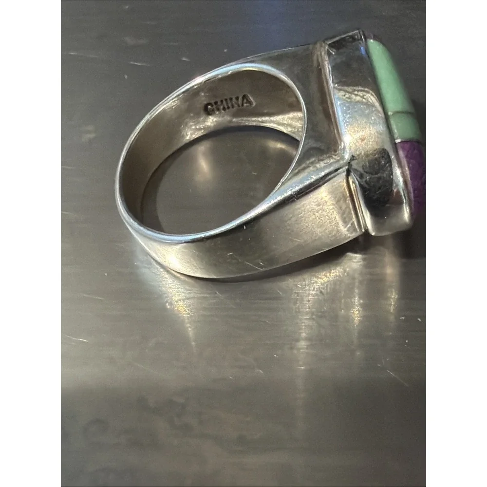 Vtg Jay King DTR Sterling Silver Charoite Aventurine Mosaic Band Ring 925 Size 7